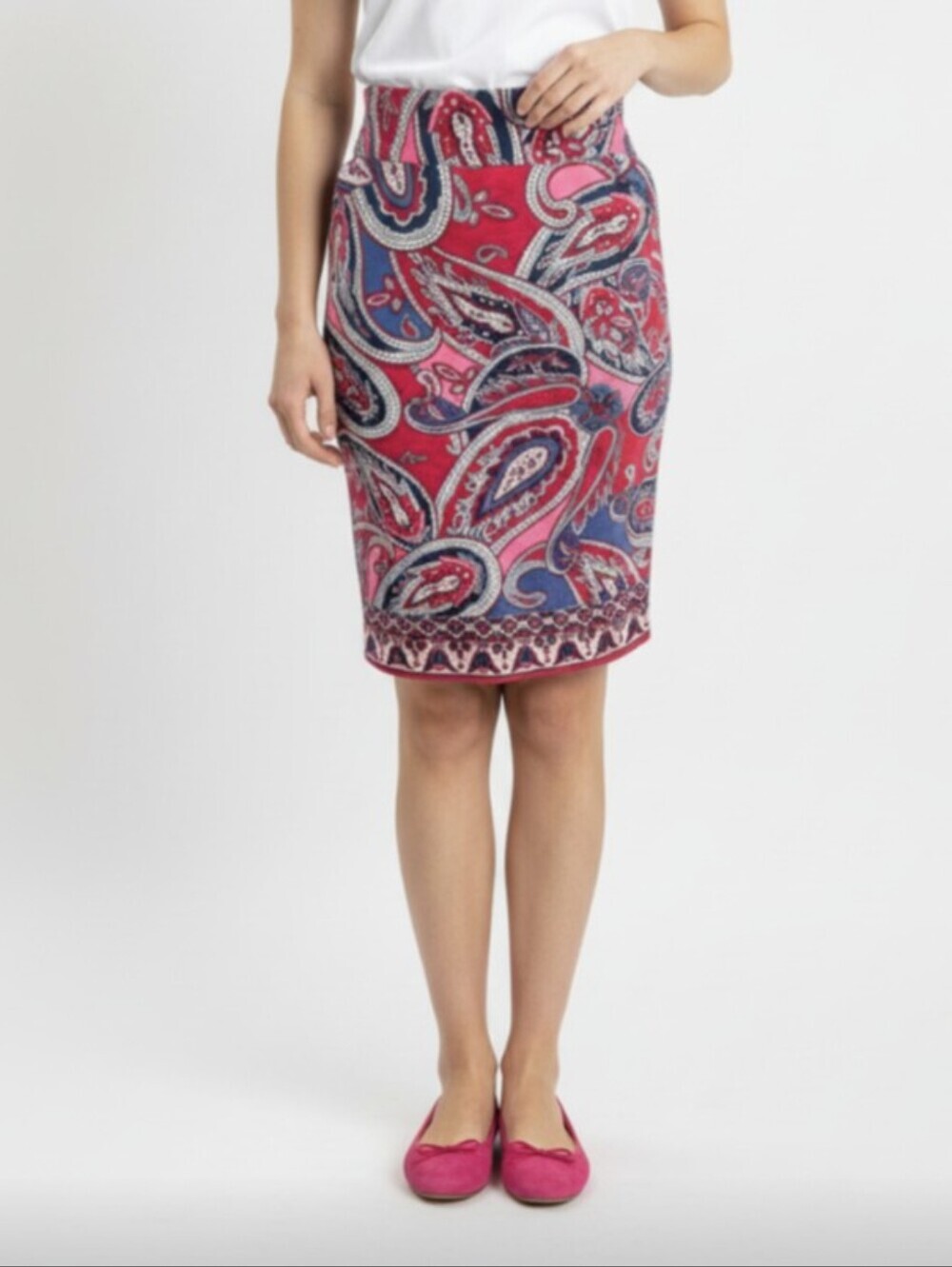 CHARTER CLUB! RED, PINK, BLUE, WHITE PAISLEY COTTON BLEND SKIRT W/POCKETS! SZ 6